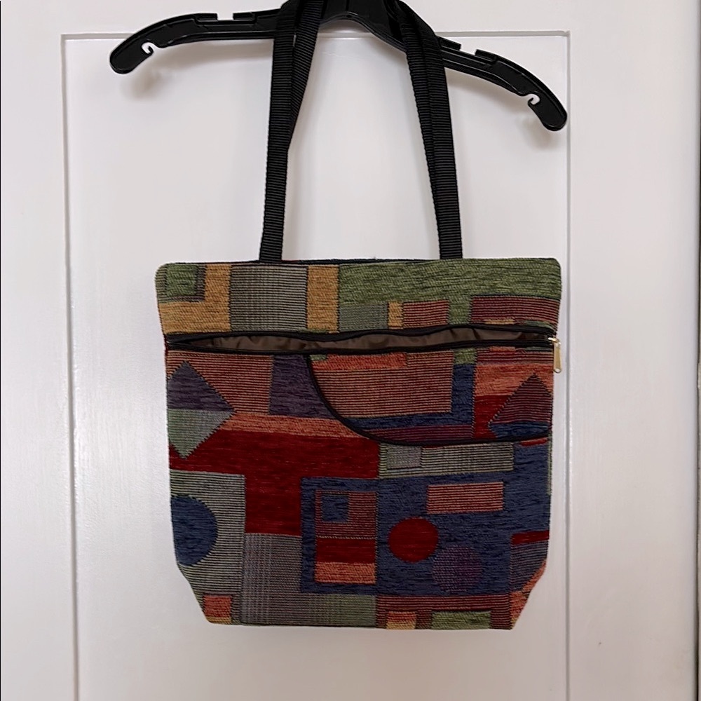 Blue and Green Artistic Tote Bag with Geometric Design